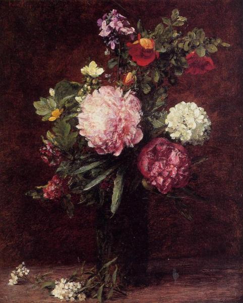 Flowers, Large Bouquet With Three Peonies by Henri Fantin-latour