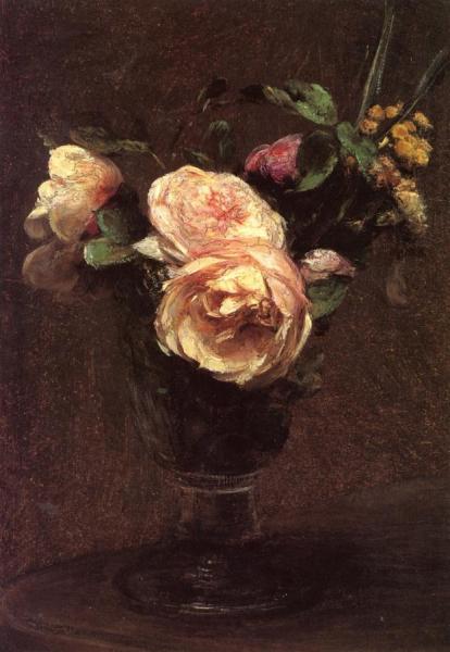 Flowers - Roses And Mimosa by Henri Fantin-latour