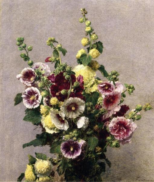 Hollyhocks by Henri Fantin-latour