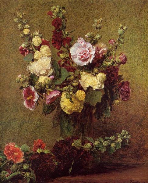Hollyhocks by Henri Fantin-latour