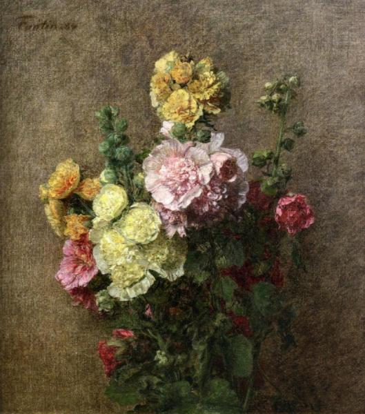Hollyhocks Without Vase by Henri Fantin-latour