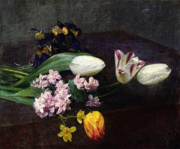 Hyacinth, Tulips And Pansies On A Table by Henri Fantin-latour