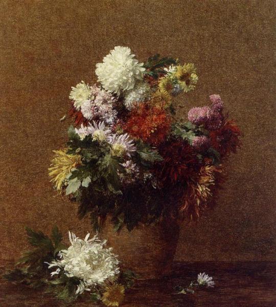 Large Bouquet Of Chrysanthemums by Henri Fantin-latour