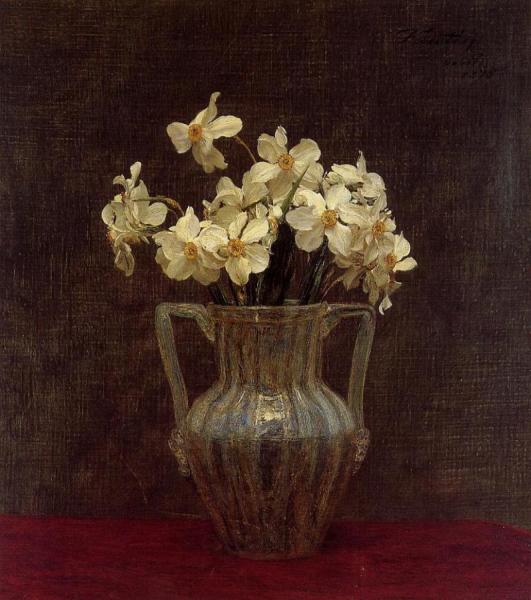 Narcisses In An Opaline Glass Vase by Henri Fantin-latour