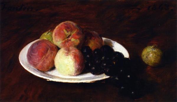 Peaches And Grapes On A White Plate by Henri Fantin-latour
