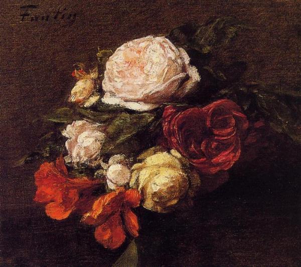 Roses And Nasturtiums by Henri Fantin-latour