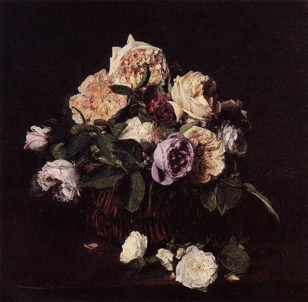 Roses In A Basket On A Table by Henri Fantin-latour