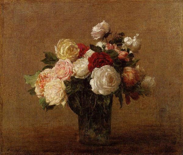 Roses In A Glass Vase by Henri Fantin-latour