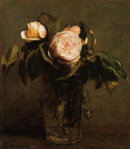 Roses In A Tall Glass by Henri Fantin-latour