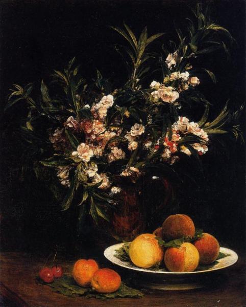 Still Life: Balsimines, Peaches And Apricots by Henri Fantin-latour