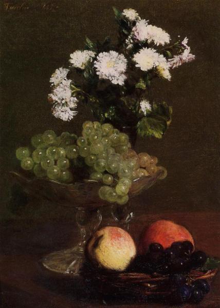 Still Life: Chrysanthemums And Grapes by Henri Fantin-latour