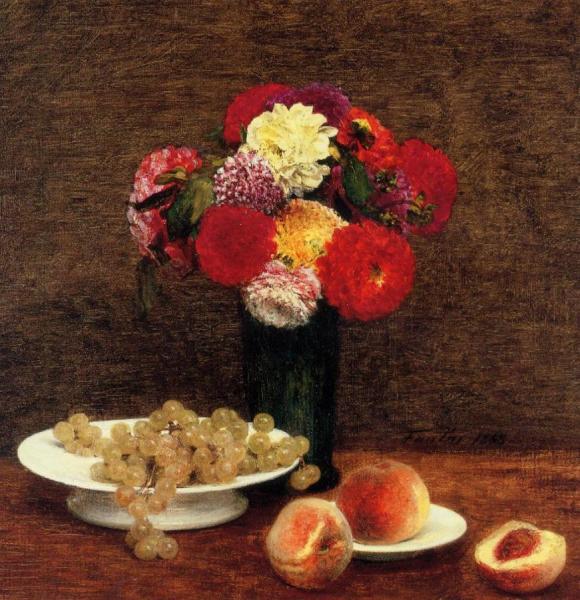 Still Life: Dahlias, Grapes And Peaches by Henri Fantin-latour