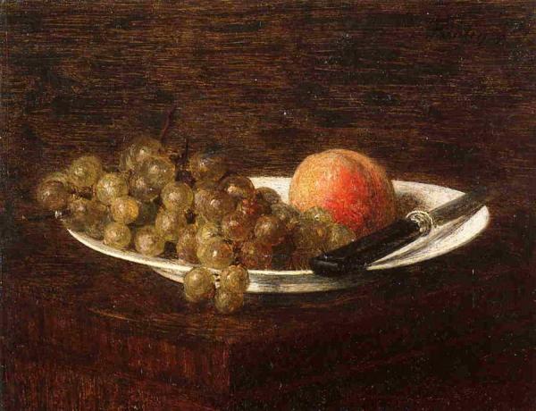 Still Life: Peach And Grapes by Henri Fantin-latour