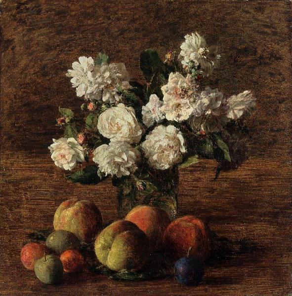 Still Life: Roses And Fruit by Henri Fantin-latour