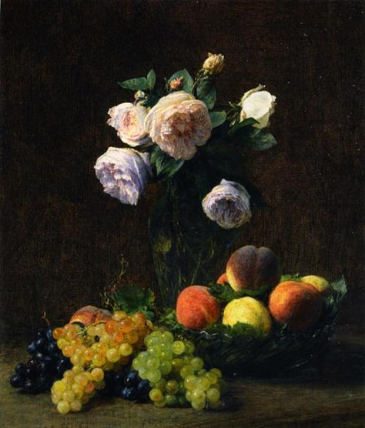 Still Life: Vase Of Roses, Peaches And Grapes by Henri Fantin-latour