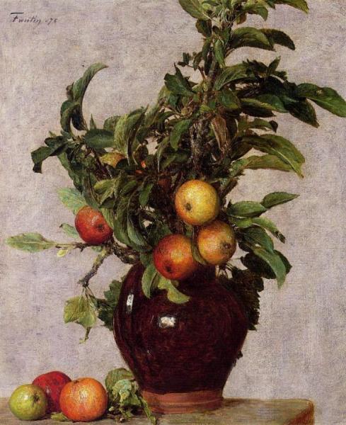 Vase With Apples And Foliage by Henri Fantin-latour