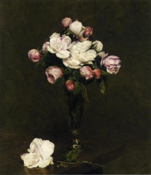 White Roses And Roses In A Footed Glass by Henri Fantin-latour