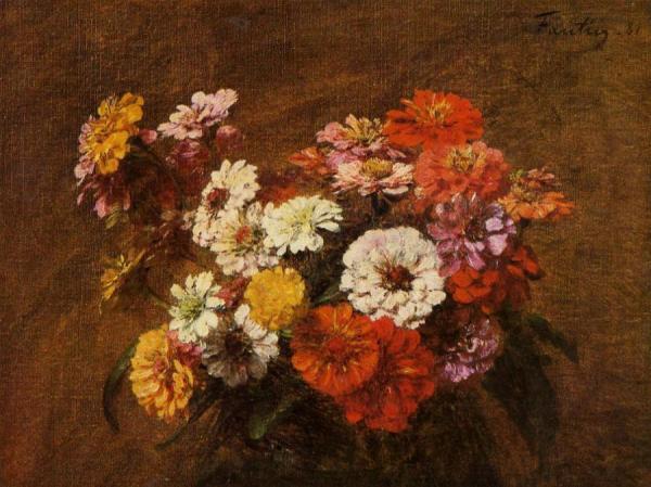 Zinnias In A Vase by Henri Fantin-latour