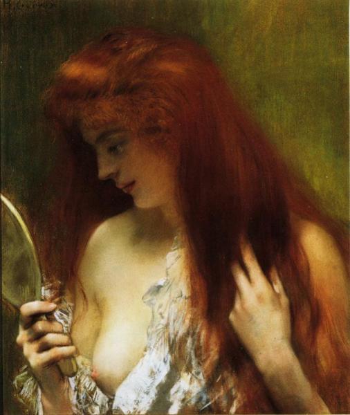 Young Red Head Gooming Herself by Henri Gervex Oil Painting Reproductions