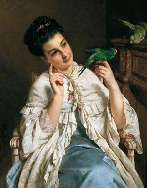 Girl With Lovebirds by Henri-guillaume Schlesinger