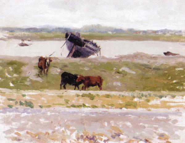 Cows By A Boat, Etaples by Henri Le Sidaner