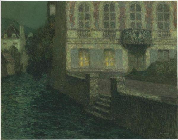 House By The River In Full Moon by Henri Le Sidaner