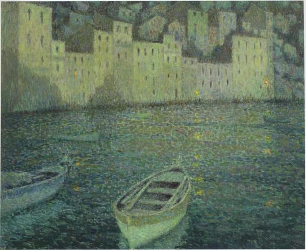 Houses By The Port In A Full Moon by Henri Le Sidaner