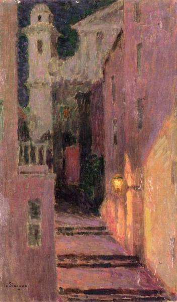Street To The Church In The Moonlight, Villafranche-sur-mer by Henri Le Sidaner