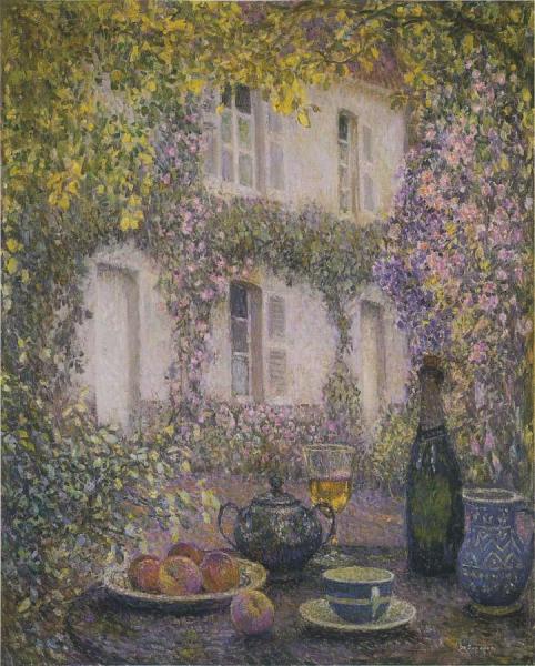Table At The Mansion With Flowers by Henri Le Sidaner
