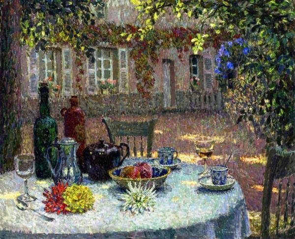 Table With Dahlias by Henri Le Sidaner