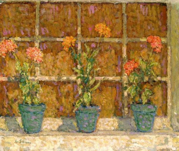 Three Pots Of Flowers, Gerberoy by Henri Le Sidaner