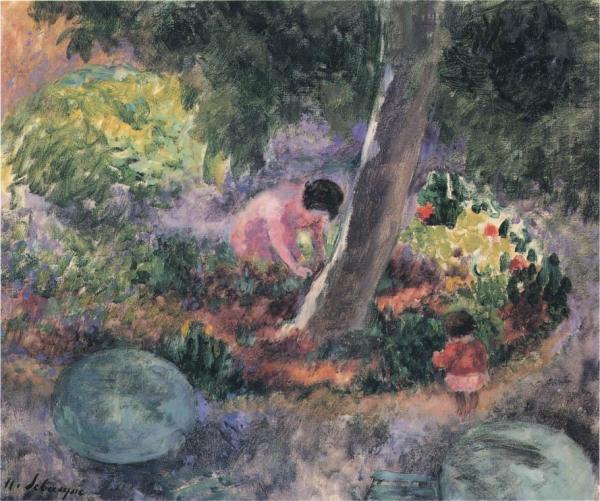 A Woman And Child In The Garden by Henri Lebasque