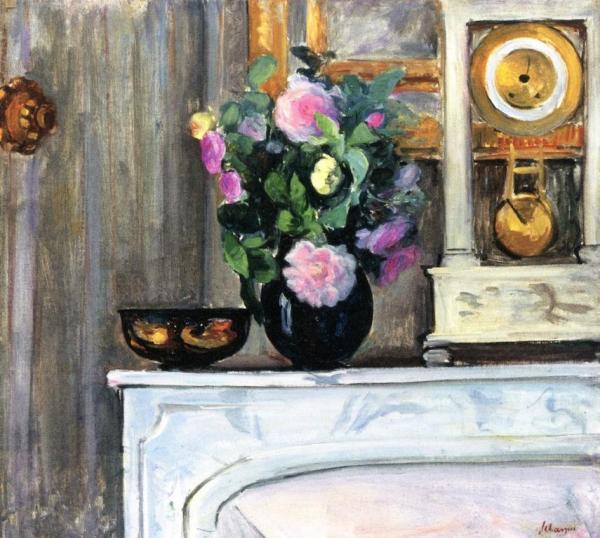 Bouquet Of Flowers On A Mantlepiece by Henri Lebasque