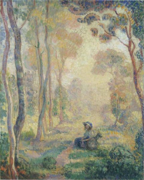 Child With Goat In The Pierrefonds Forest by Henri Lebasque