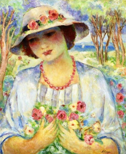 Girl With Flowered Hat by Henri Lebasque