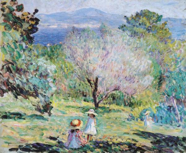 Girls In A Landscape In Cannes by Henri Lebasque