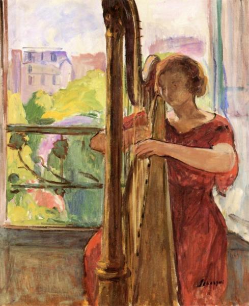 Harpist In Front Of The Window by Henri Lebasque