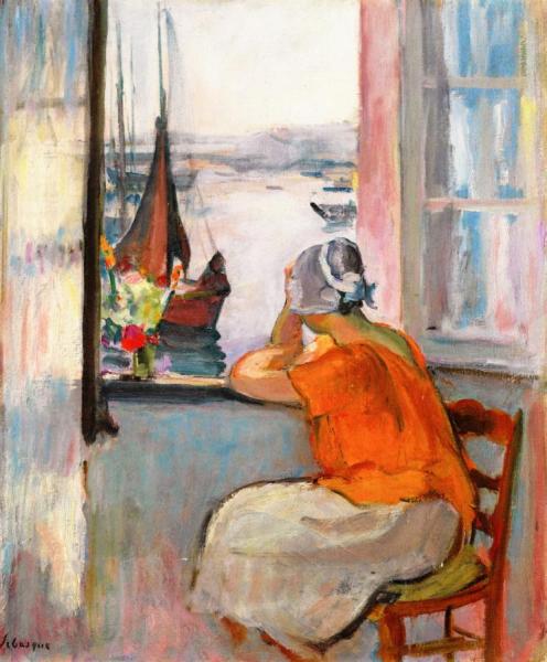 Jeuen Femme Devant La Fenetre Ouverte A L'ile D'yeu by Henri Lebasque