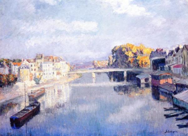 Lagny, The Bridge And Laundry Boats On The Marne by Henri Lebasque