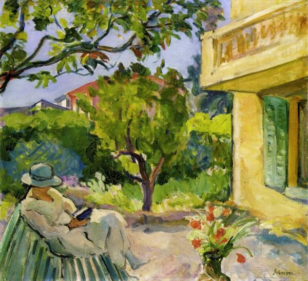 Le Cannet, Madame Lebasque Reading In The Garden by Henri Lebasque