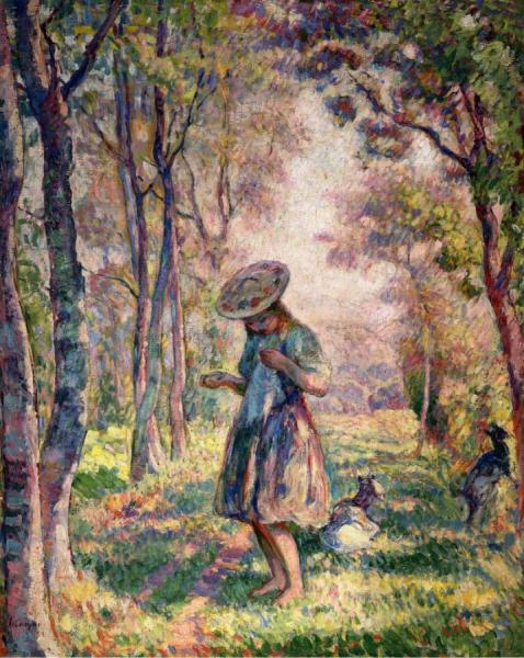 Little Girl And Kids In The Forest At Pierrefonds by Henri Lebasque