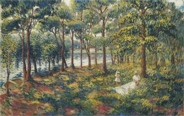 Madame Lebasque And Daughter By The Marne by Henri Lebasque