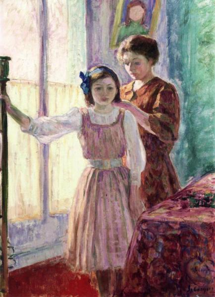 Madame Lebasque Fixing Her Daughters Hair by Henri Lebasque
