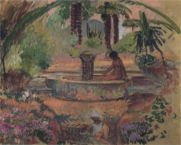 Marthe And Pierre At A Fountain In Saint Maxime by Henri Lebasque
