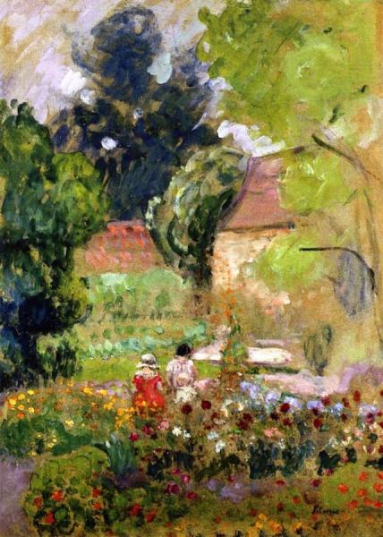Marthe, Nono And Pierre In The Garden by Henri Lebasque