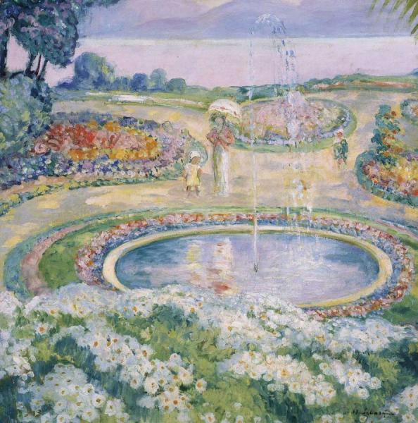 Mother And Child By A Fountain by Henri Lebasque
