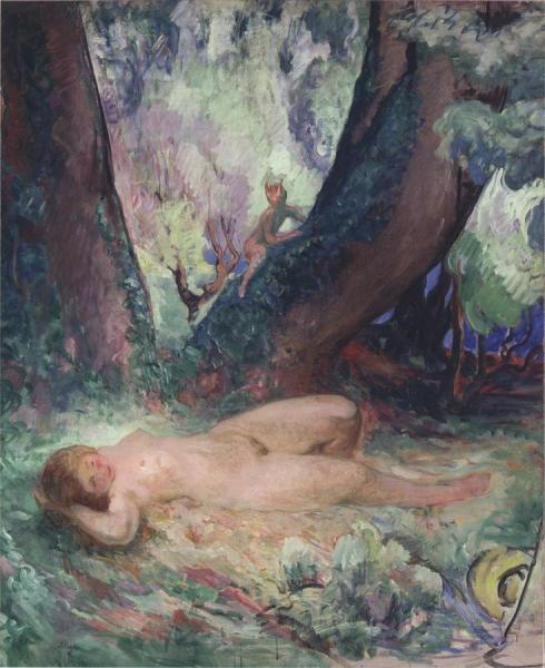 Nude In A Garden With A Satyr by Henri Lebasque