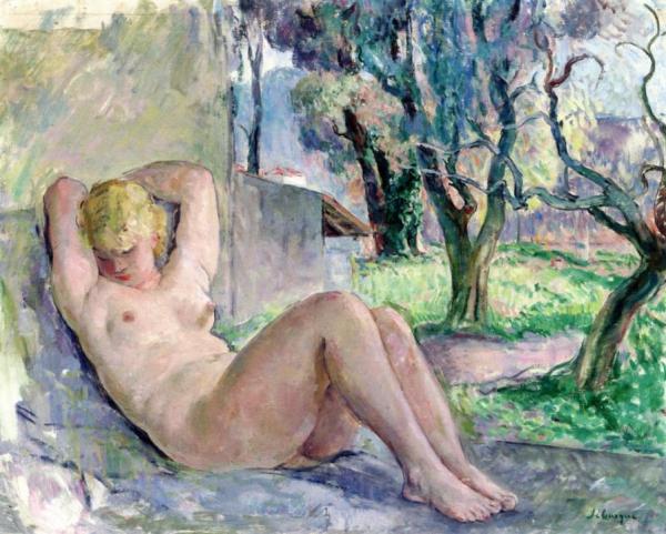 Nude Seated In A Garden by Henri Lebasque