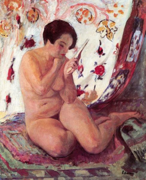 Nude Seated With A Mirror by Henri Lebasque