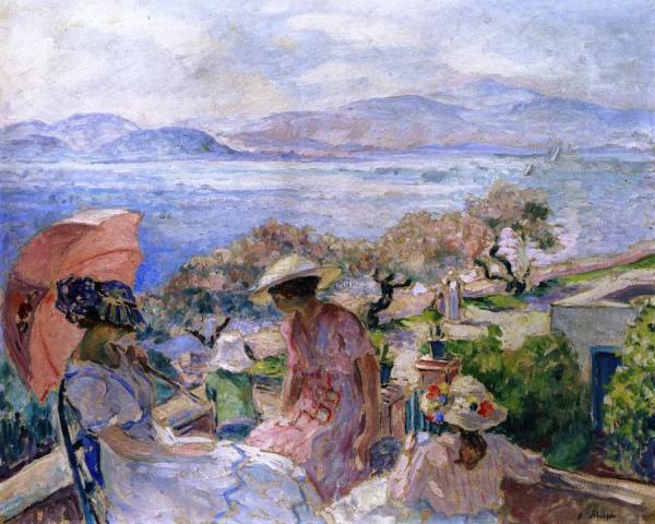 On The Terrace Facing The Sea, Sainte-maxime by Henri Lebasque